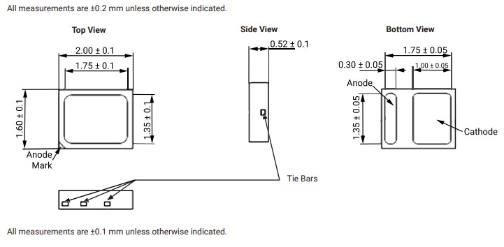 Mechanical Drawing - Cree LED JB2016B Mid-Power LEDs